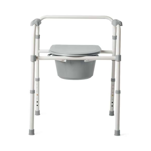 Steel 3-in-1 Folding Commode, Includes Seat with Lid, Bucket, Armrests, and Splashguard Image