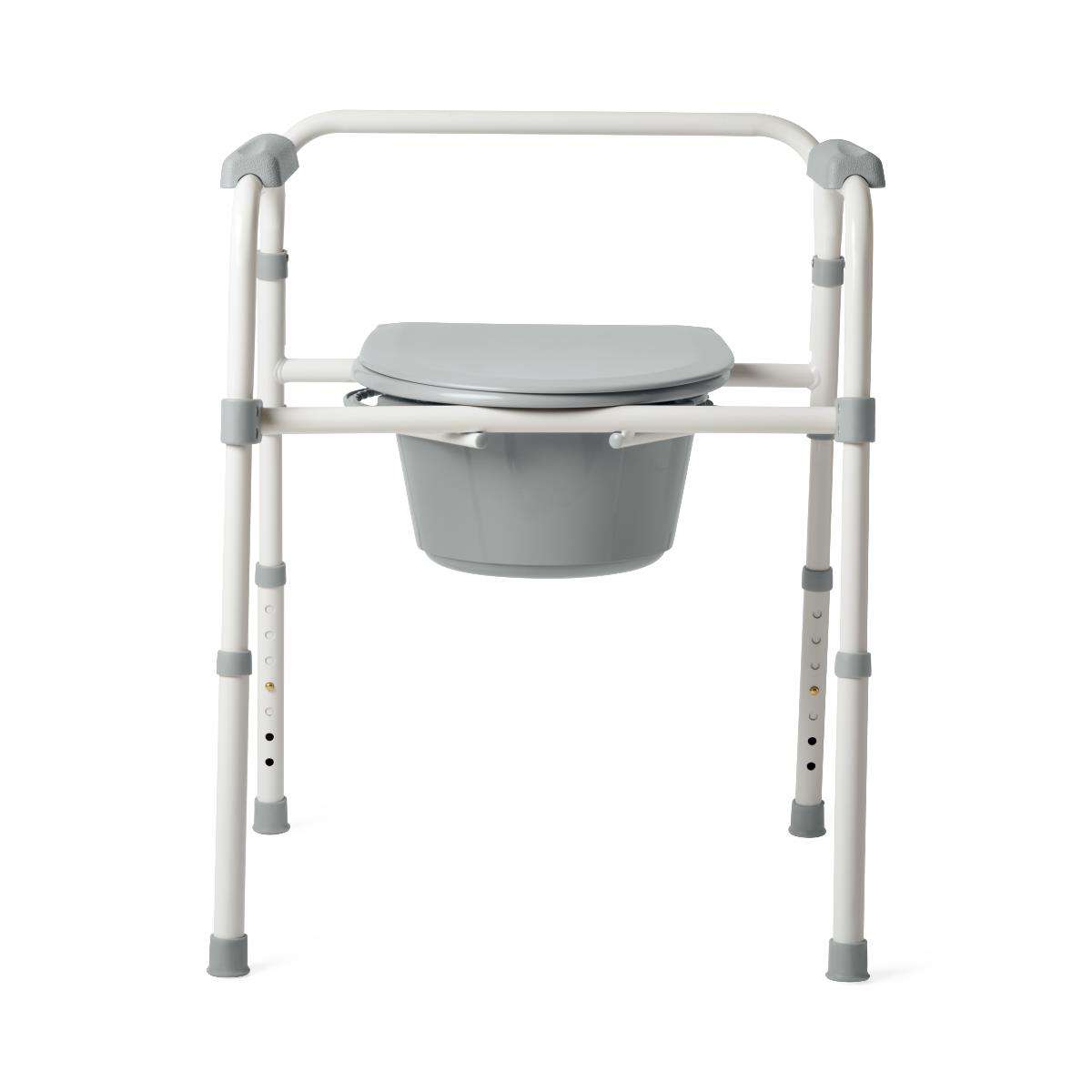 Steel 3-in-1 Folding Commode, Includes Seat with Lid, Bucket, Armrests, and Splashguard Image